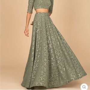 Embellished Sage Green Wedding Lehenga Skirt